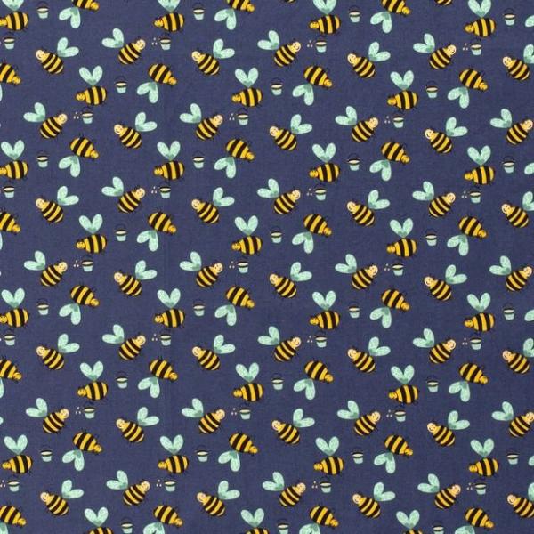Baumwoll Druck Bienen auf Marineblau